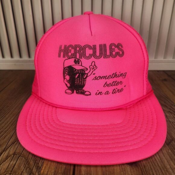VTG Hercules Tires "Something better in a tire" Snapback Trucker Hat Cap Pink - Picture 2 of 11